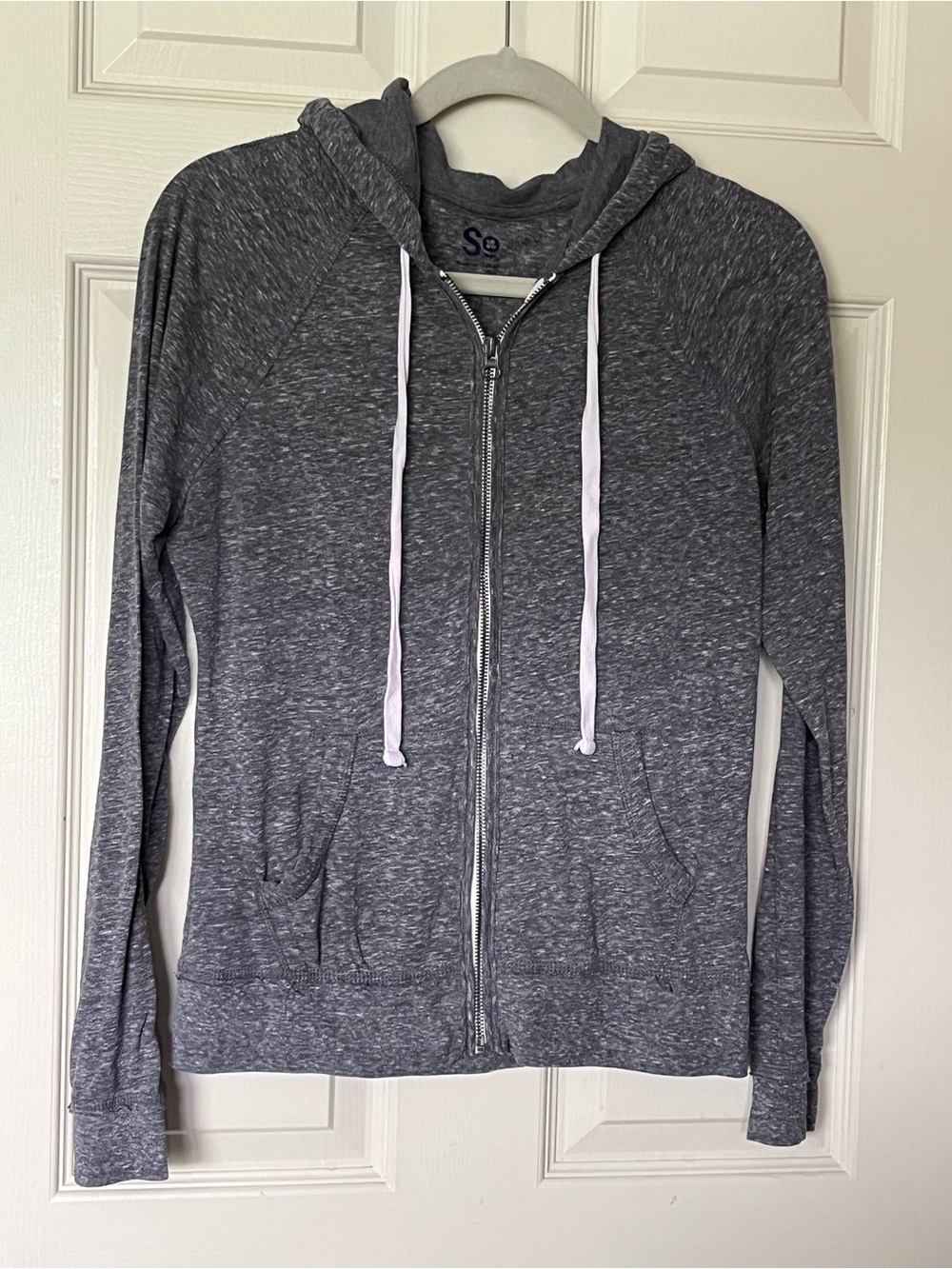 SO Heather Gray Size L Zip-Up Hoodie with White Drawstrings